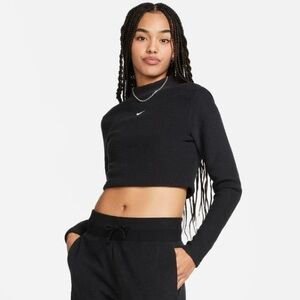 Nike Phoenix Fleece Black Mock Neck Oversized Cropped Sweatshirt Size XL